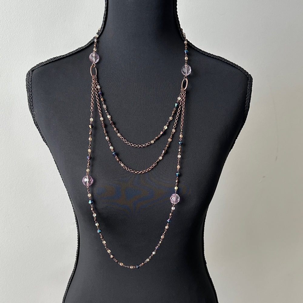 Lia Sophia Multi-Layer Necklace with Purple and Gold Tones